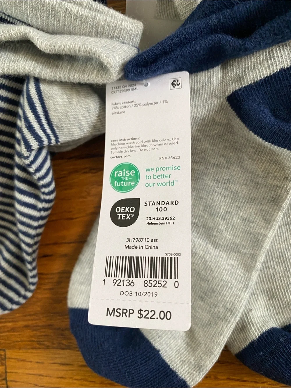 NWT Carter's Kids Gray & Navy No-Show Socks 6-Pack, Shoe Size 13 and up